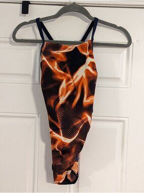 Speedo Endurance+ Flyback Womens Swimsuit Navy/Orange Size 28 New With Tags